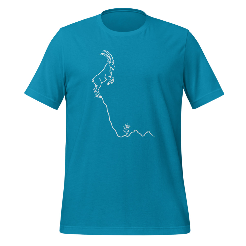 Alpine Ibex & Edelweiss, Swiss Mountain T-Shirt, mountain t-shirt with alpine design