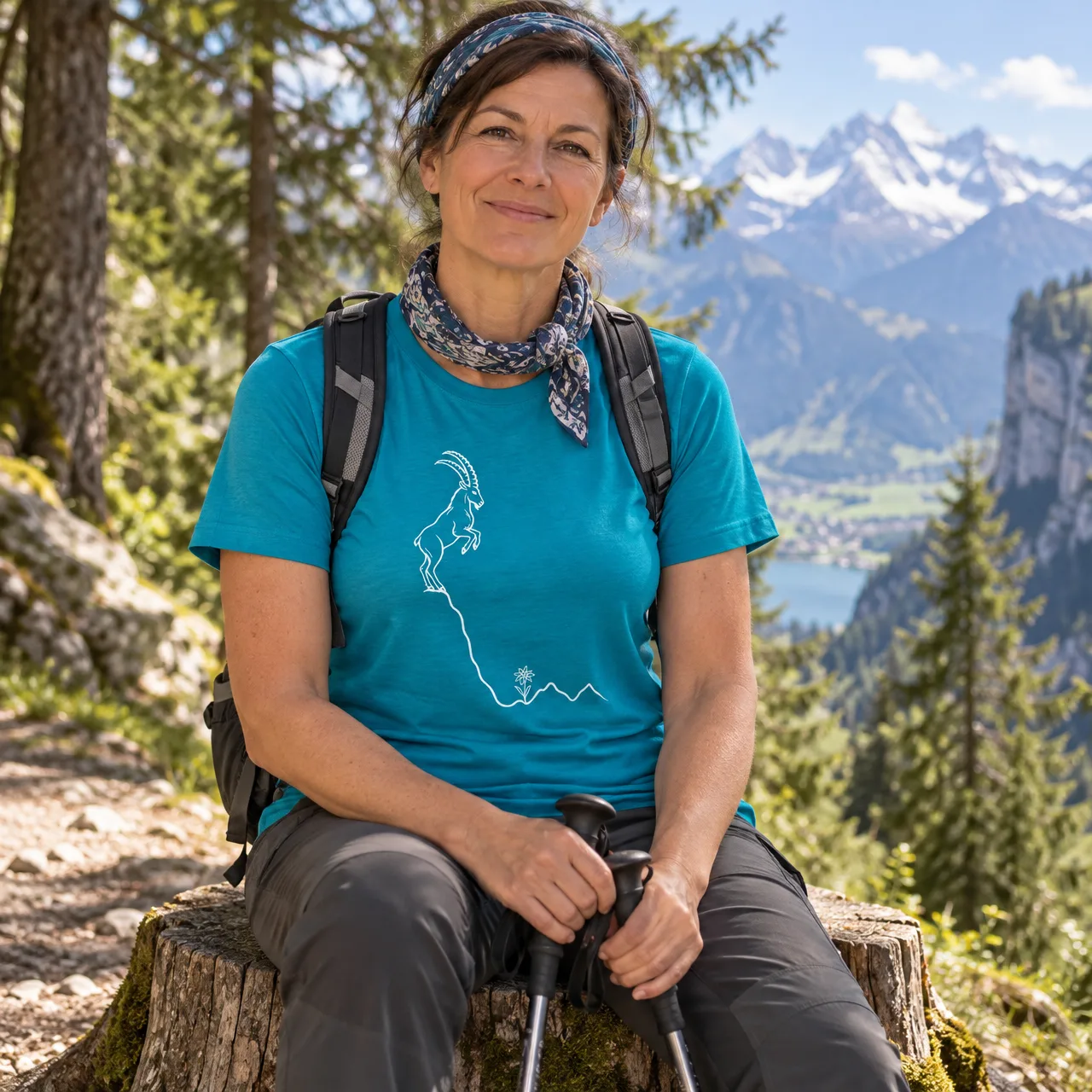 Stambecco - edelweiss, maglietta montagna svizzera, indossata