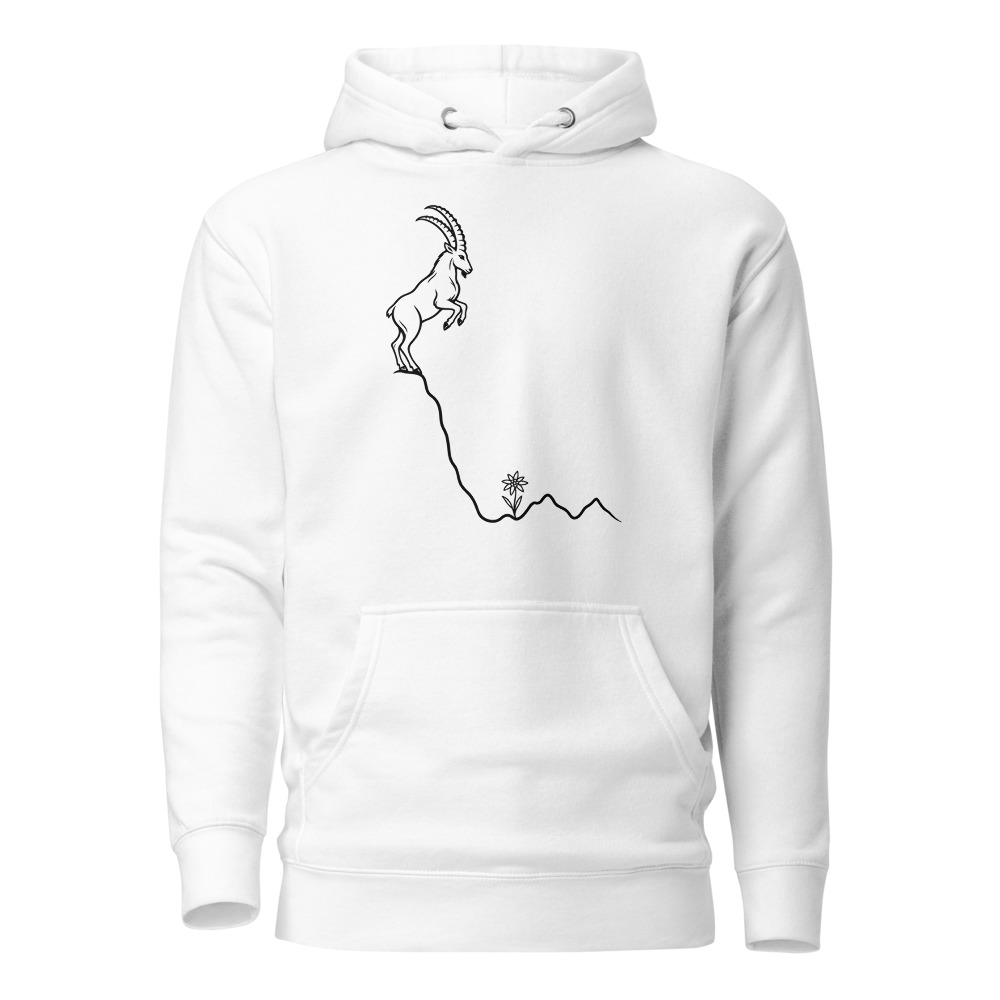 Ibex & Edelweiss: Swiss Mountain Hoodie, mountain hoodie with alpine design