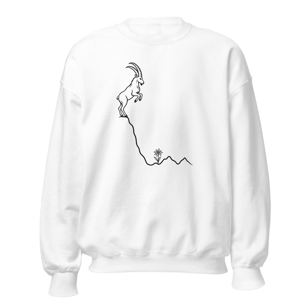 Alpine Ibex & Edelweiss, Swiss Alps Sweatshirt, mountain sweatshirt with alpine design