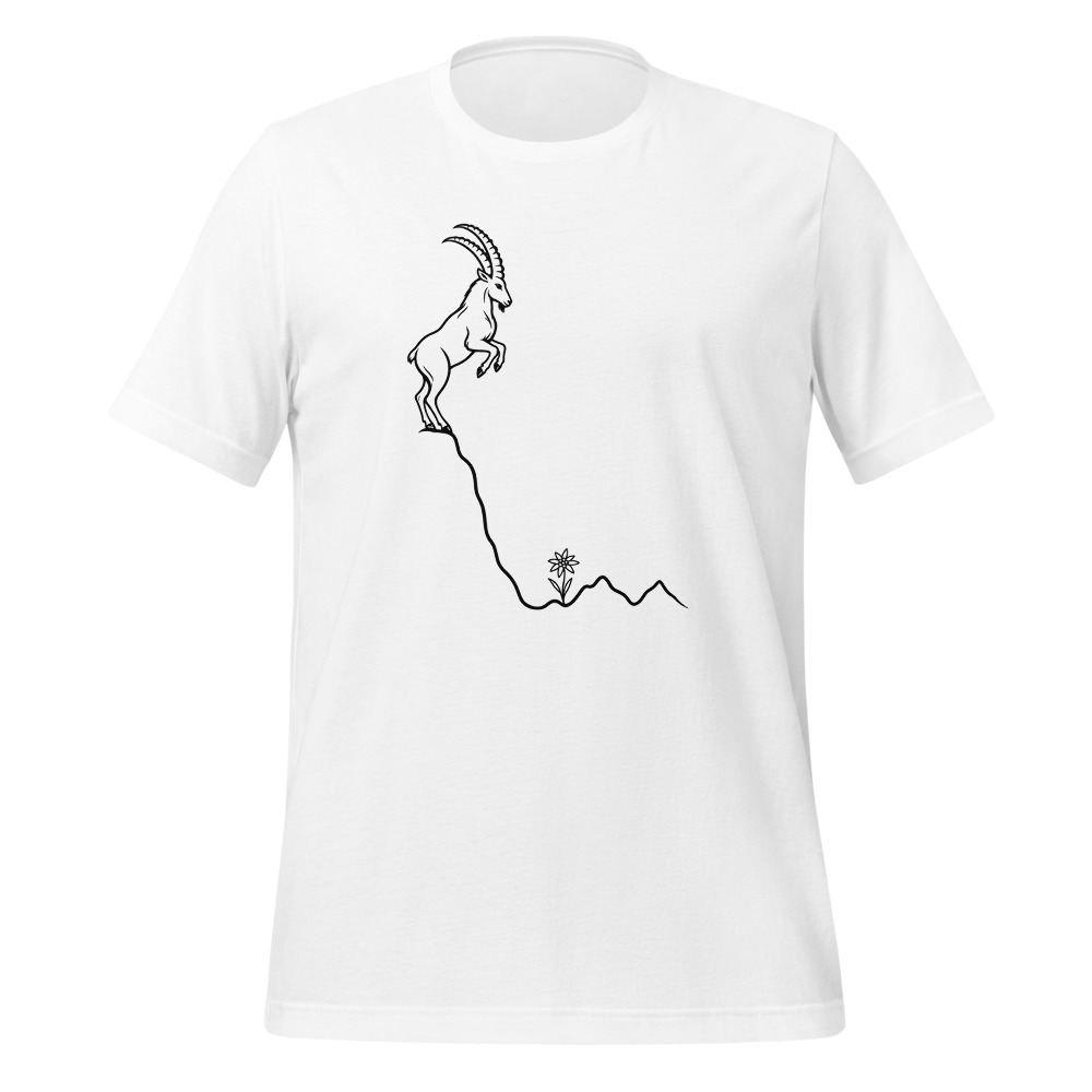 Alpine Ibex & Edelweiss, Swiss Mountain Tee, mountain t-shirt with alpine design