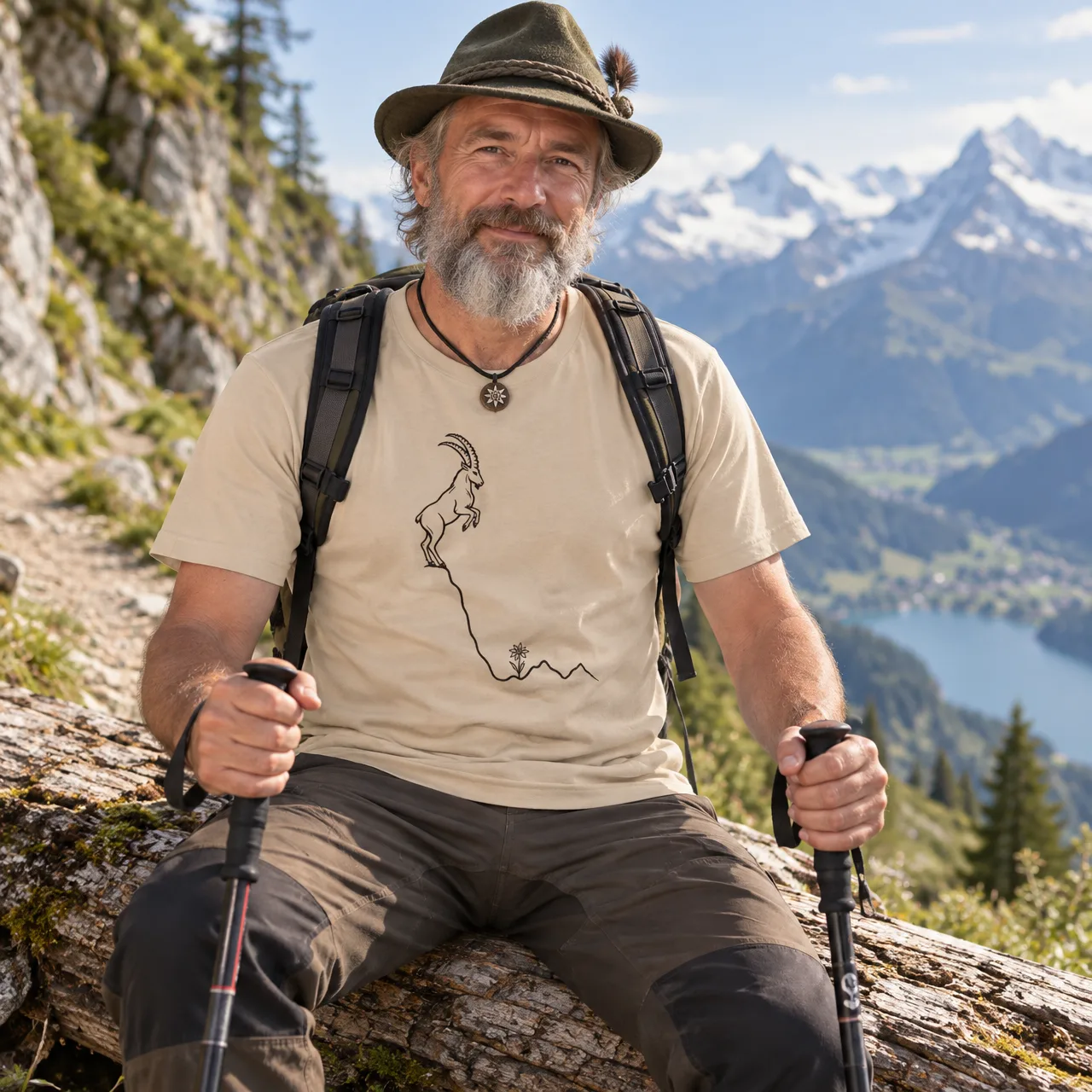 Alpine Ibex & Edelweiss, Swiss Mountain Tee, worn