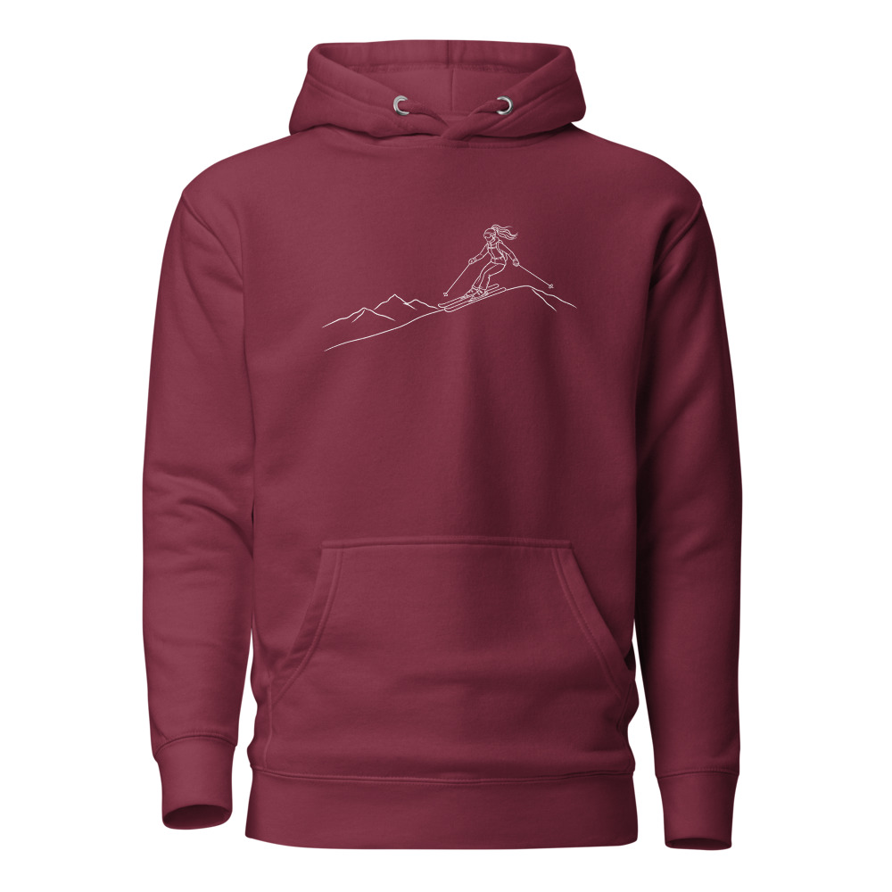 Skifahrerin Line-Art, Ski-Hoodie Damen, Ski- & Winter-Hoodie