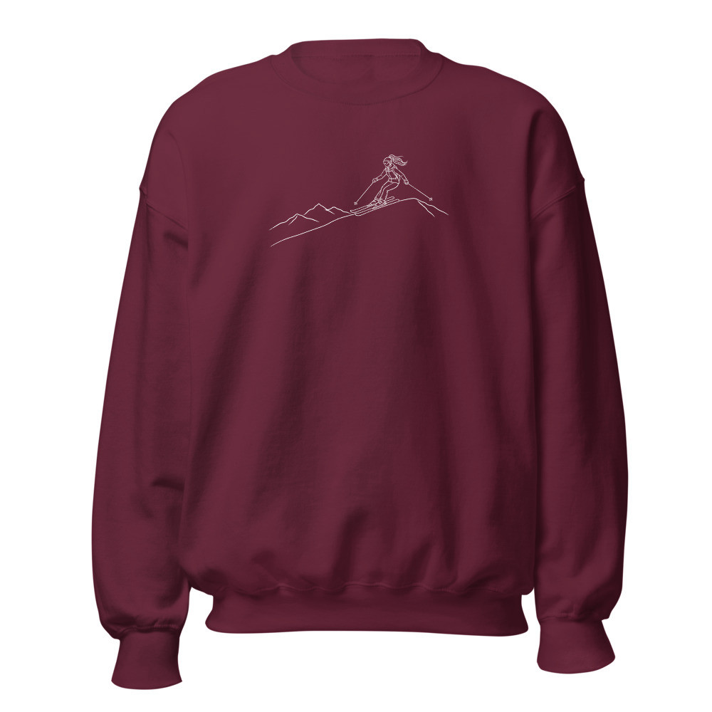 Skifahrerin Line-Art, Ski-Sweatshirt für Damen, Ski- & Winter-Sweatshirt
