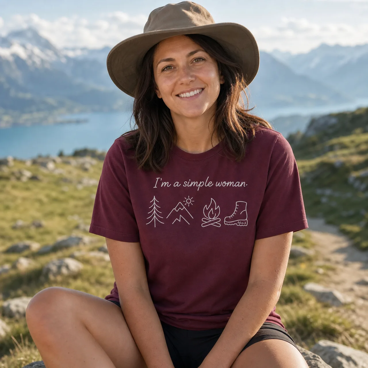 I'm a Simple Woman, Campfire Tee on Dark, worn