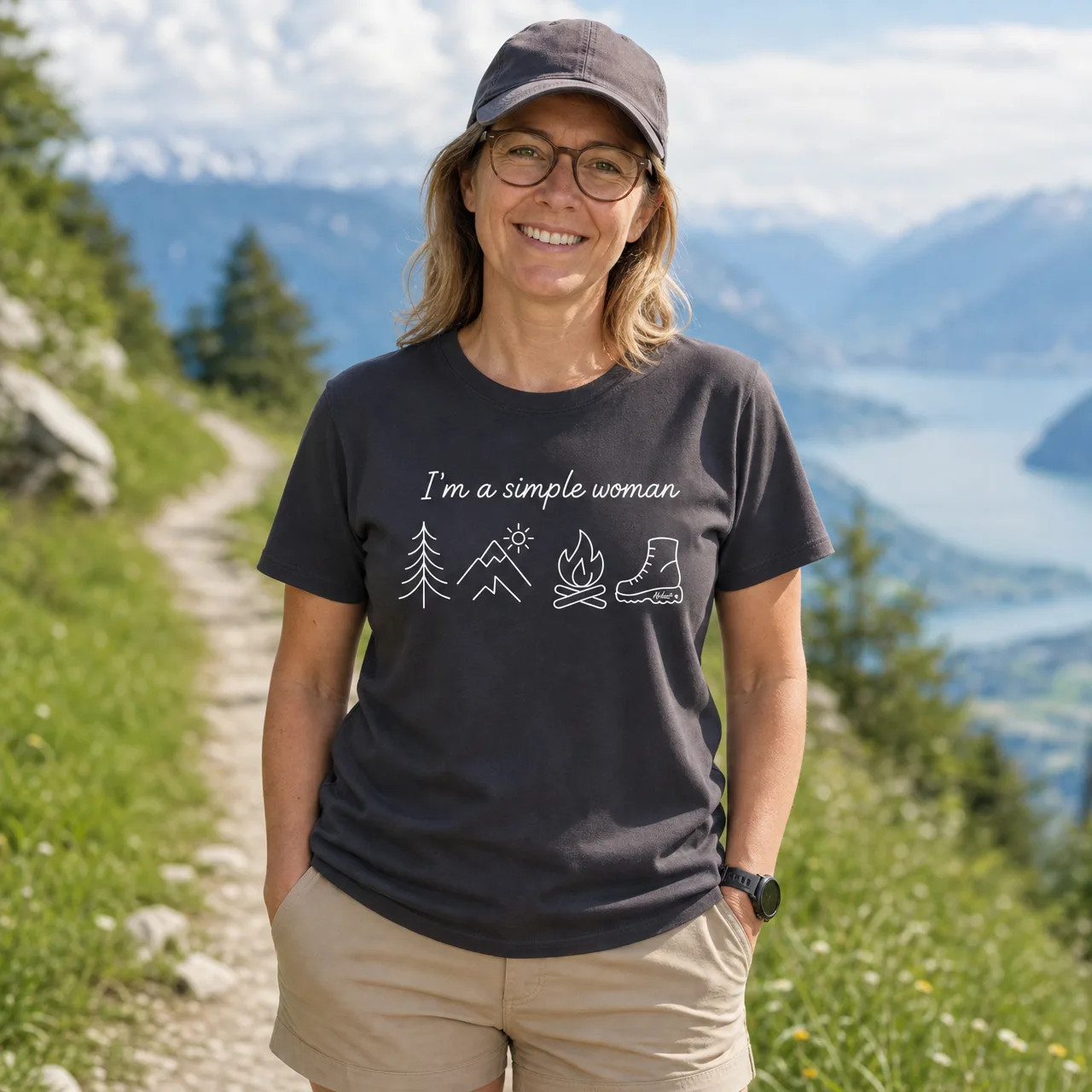 I'm a Simple Woman, Campfire Tee on Dark, worn