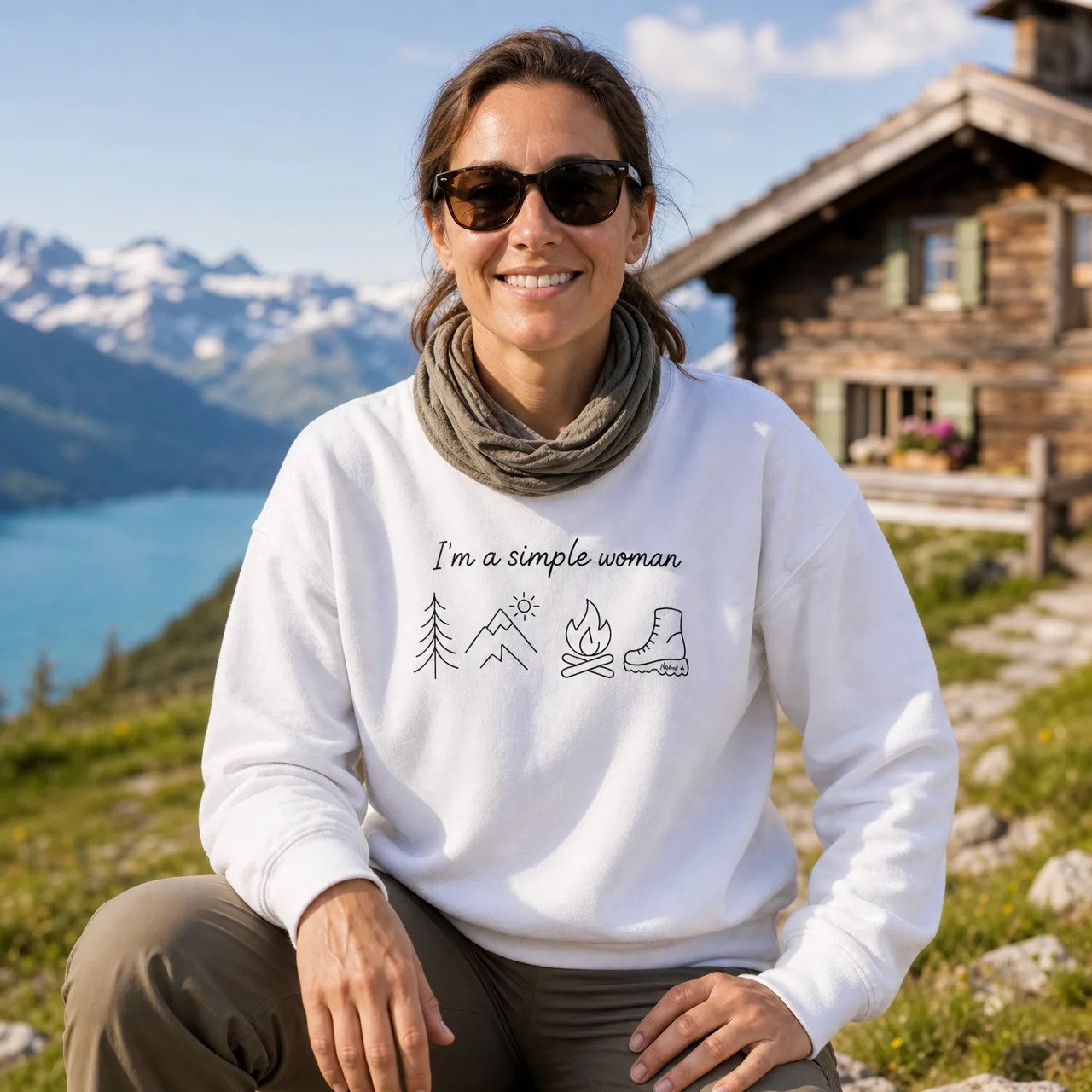 «I'm a simple woman», sweat-shirt randonnée femme, porté