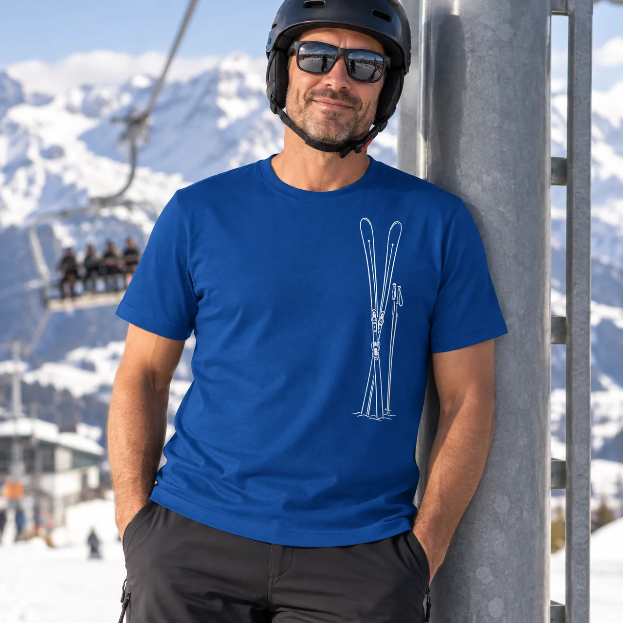 Ski & Skistöckli, Wintersport T-Shirt, getragen