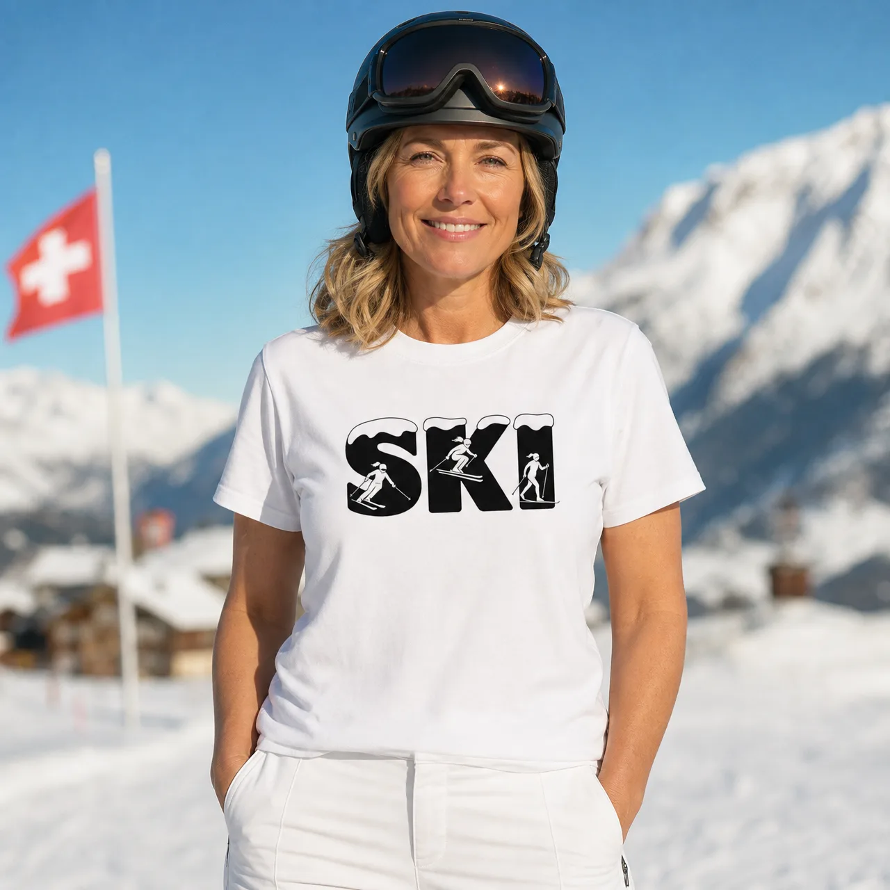 SKI Schriftzug mit Skifahrerinnen, Ski & Winter, getragen