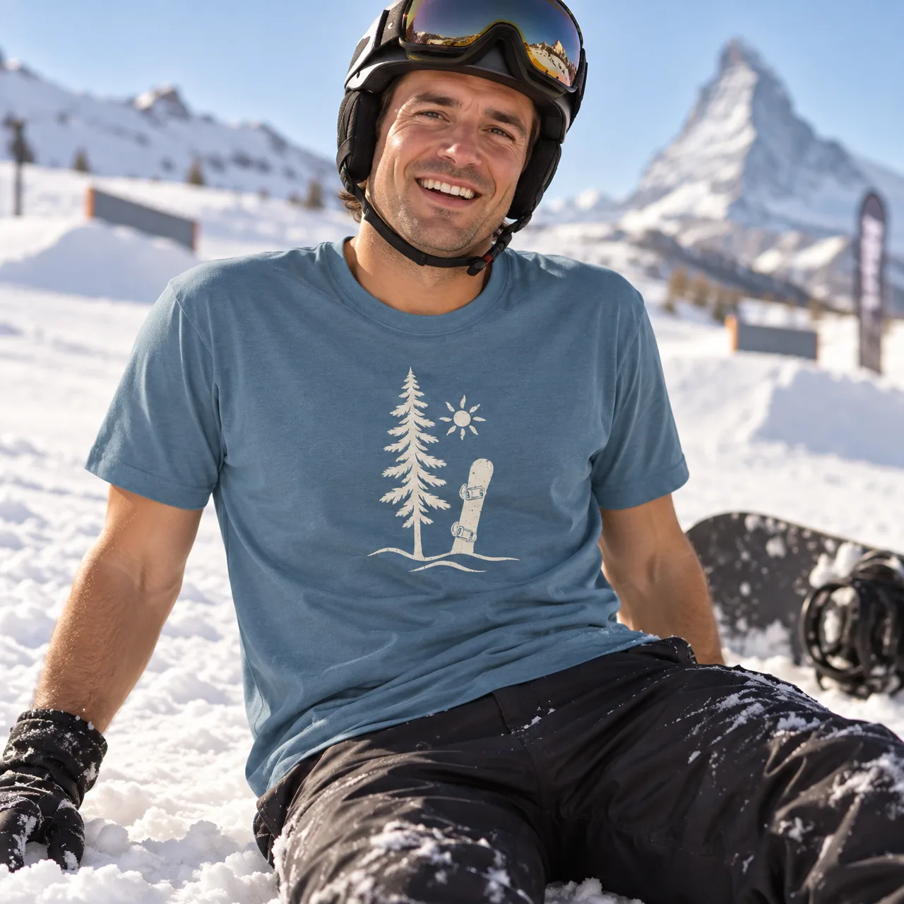 Pause snowboard en forêt: t-shirt snowboard, porté