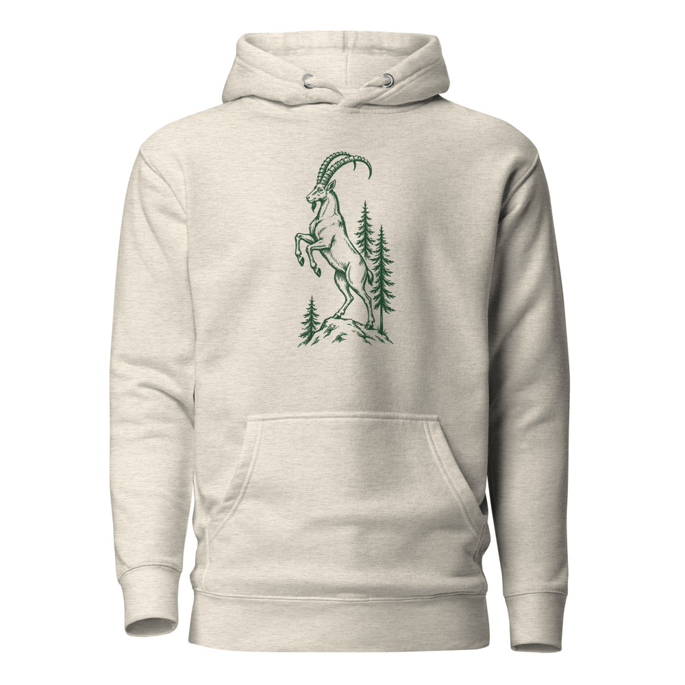 Alpensteinbock im Wald, Alpentier-Hoodie, Hoodie mit Alpentier-Sujet