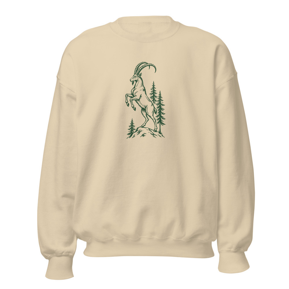 Alpensteinbock im Wald, Alpentier-Sweatshirt, Sweatshirt mit Alpentier-Sujet