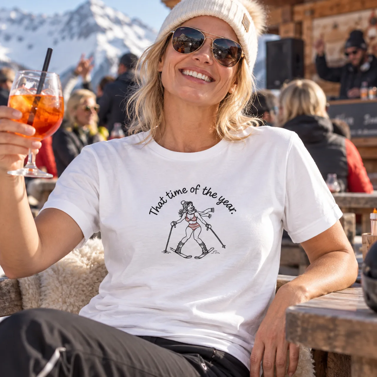 «That time of the year.» Après-Ski T-Shirt Damen, getragen