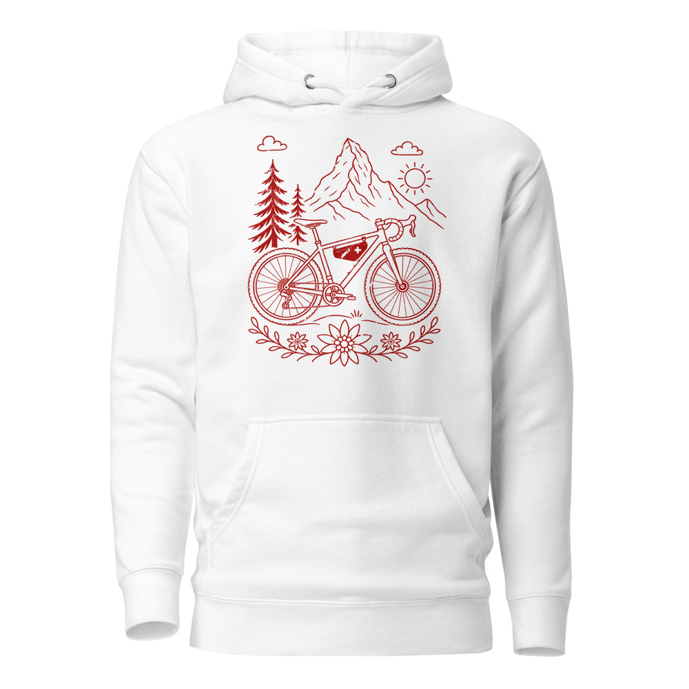 Gravelbike Grunge, Berg-Hoodie für Velofans, Berg-Hoodie mit Alpen-Sujet