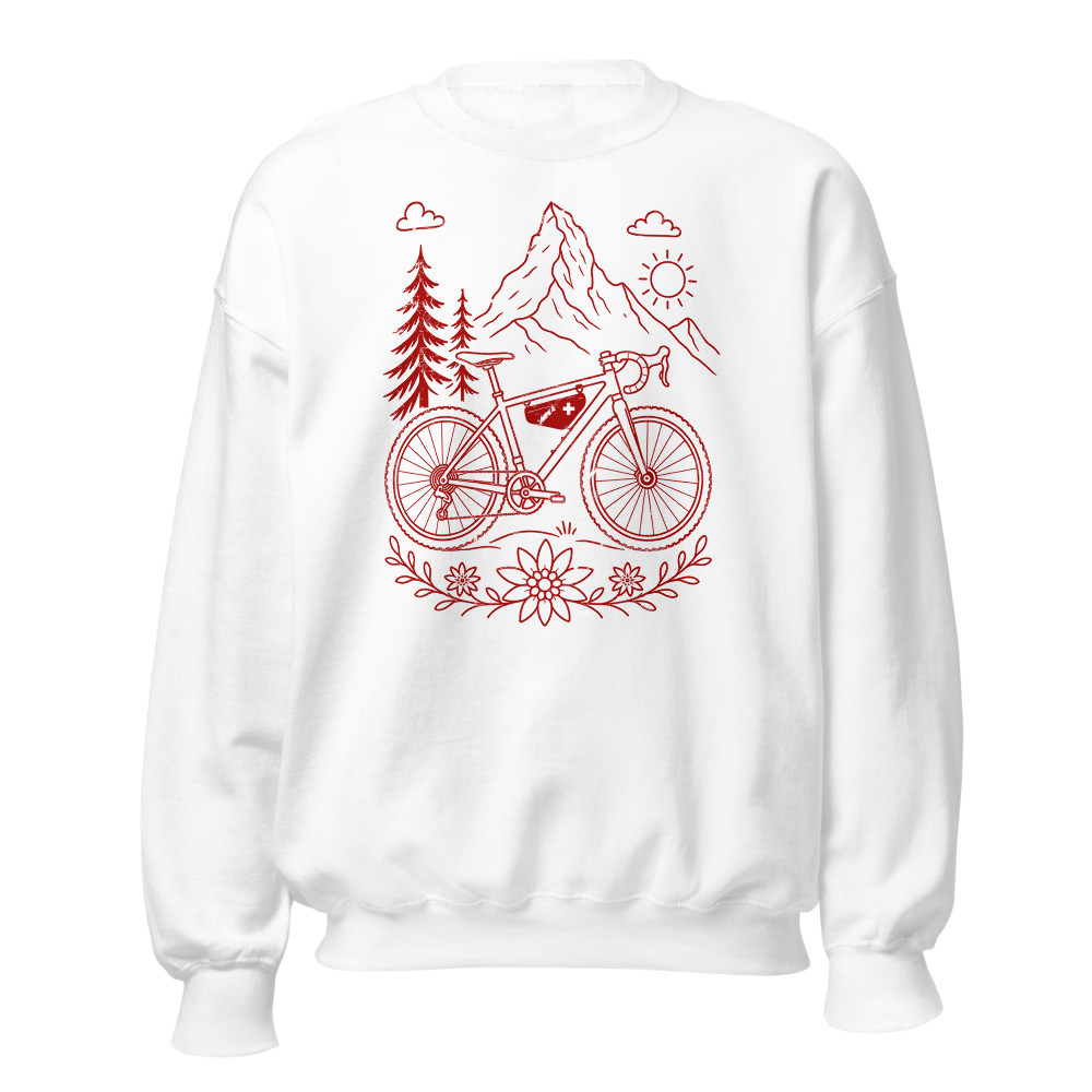 Gravelbike & Alpen Sweatshirt, Schweizer Bergmotiv, Berg-Sweatshirt mit Alpen-Sujet