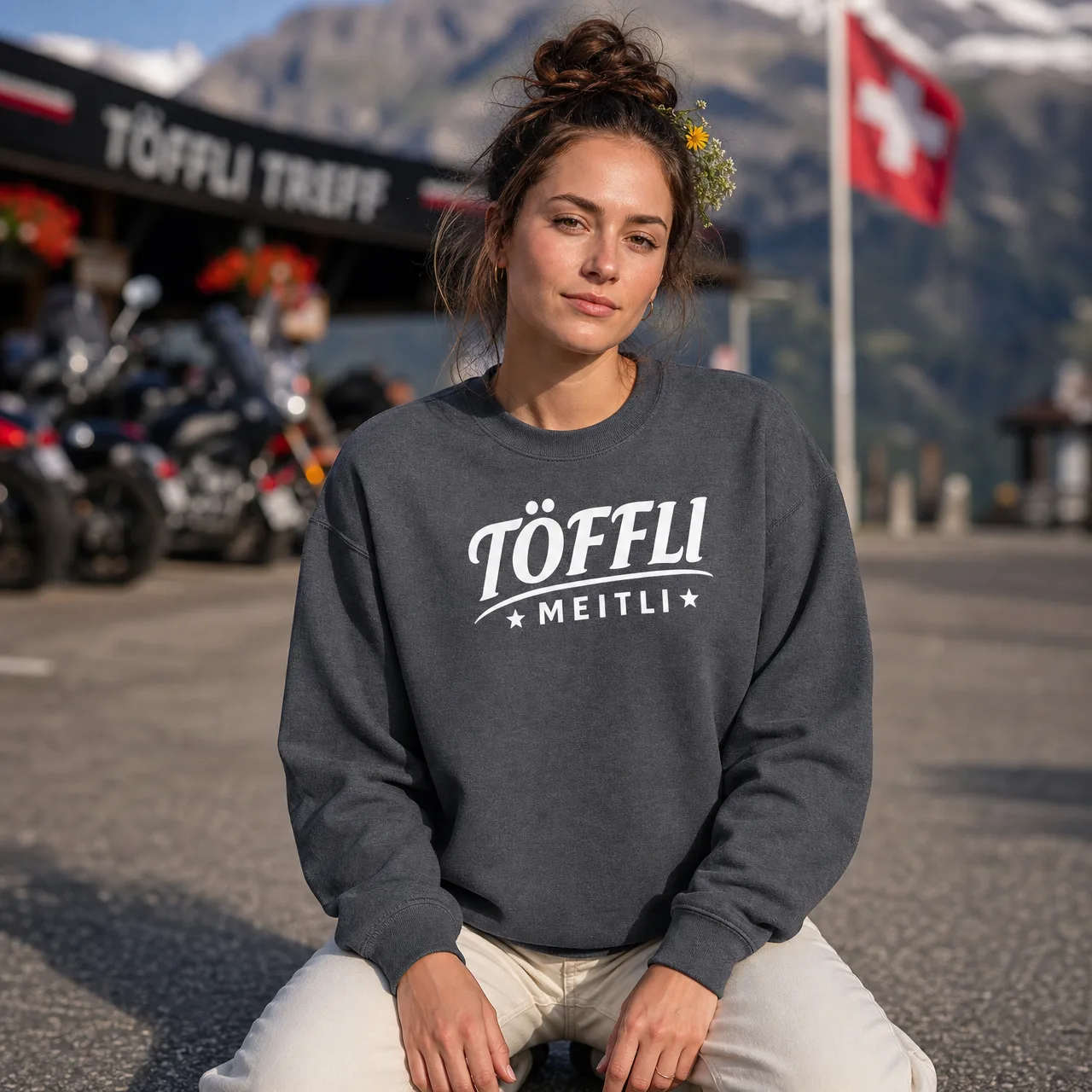 Töffli Meitli, felpa divertente svizzera donna, indossata