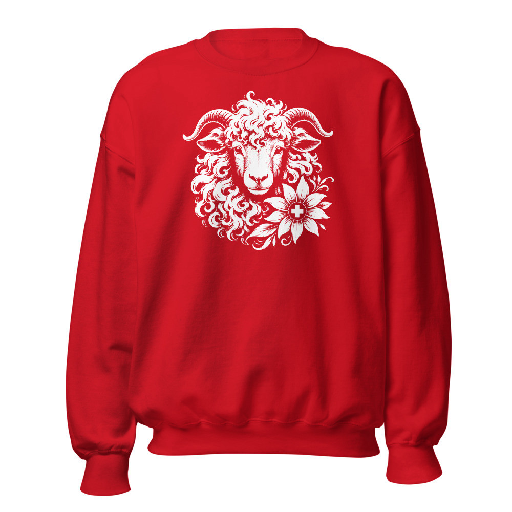 Walliser Schwarznasenschaf mit Blüte, Sweatshirt, Sweatshirt mit Alpentier-Sujet