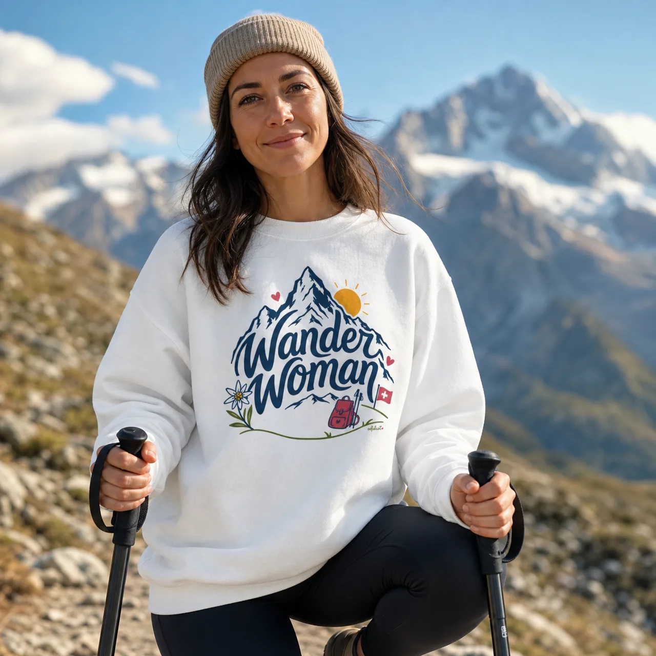Wander Woman Sweatshirt für Wanderinnen, getragen