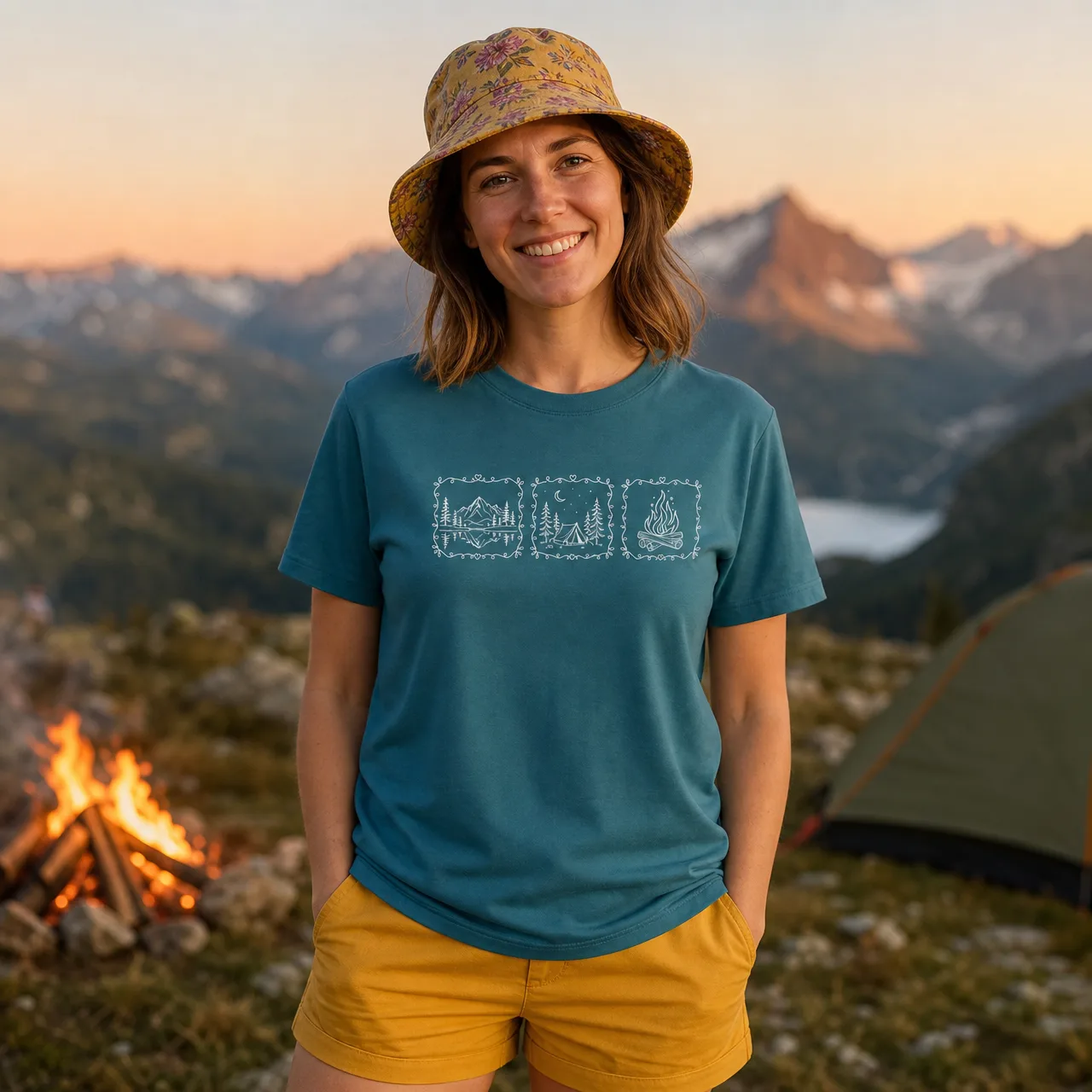 Camping & Campfire, Swiss Hiking Tee, worn