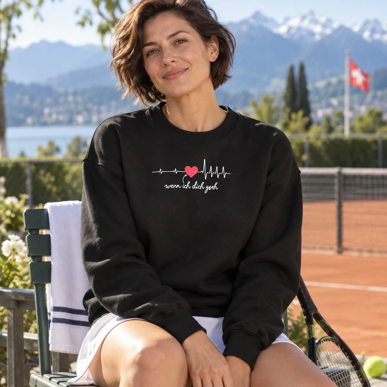 «Wenn ich dich gseh» Sweatshirt mit Mundart-Spruch, getragen
