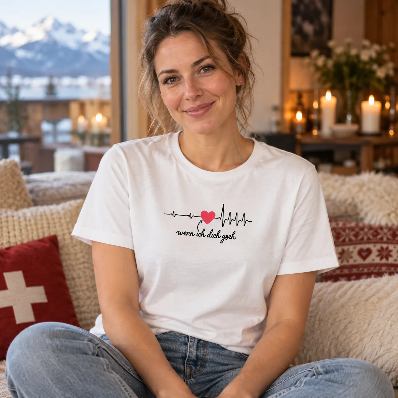Wenn ich dich gseh, Schwiizerdütsch T-Shirt für Verliebte, getragen